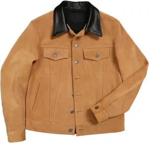 | Men’s Trucker Brown Turn Down Collar Genuine Suede Casual Classic Western Fashionable Leather Jacket