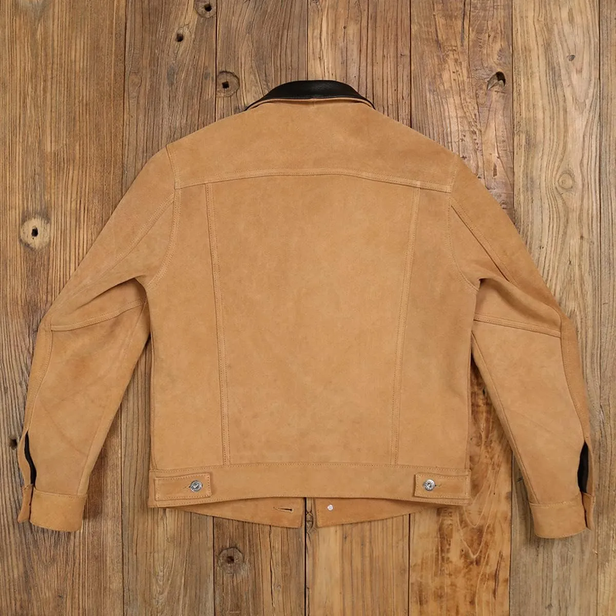 | Men’s Trucker Brown Turn Down Collar Genuine Suede Casual Classic Western Fashionable Leather Jacket