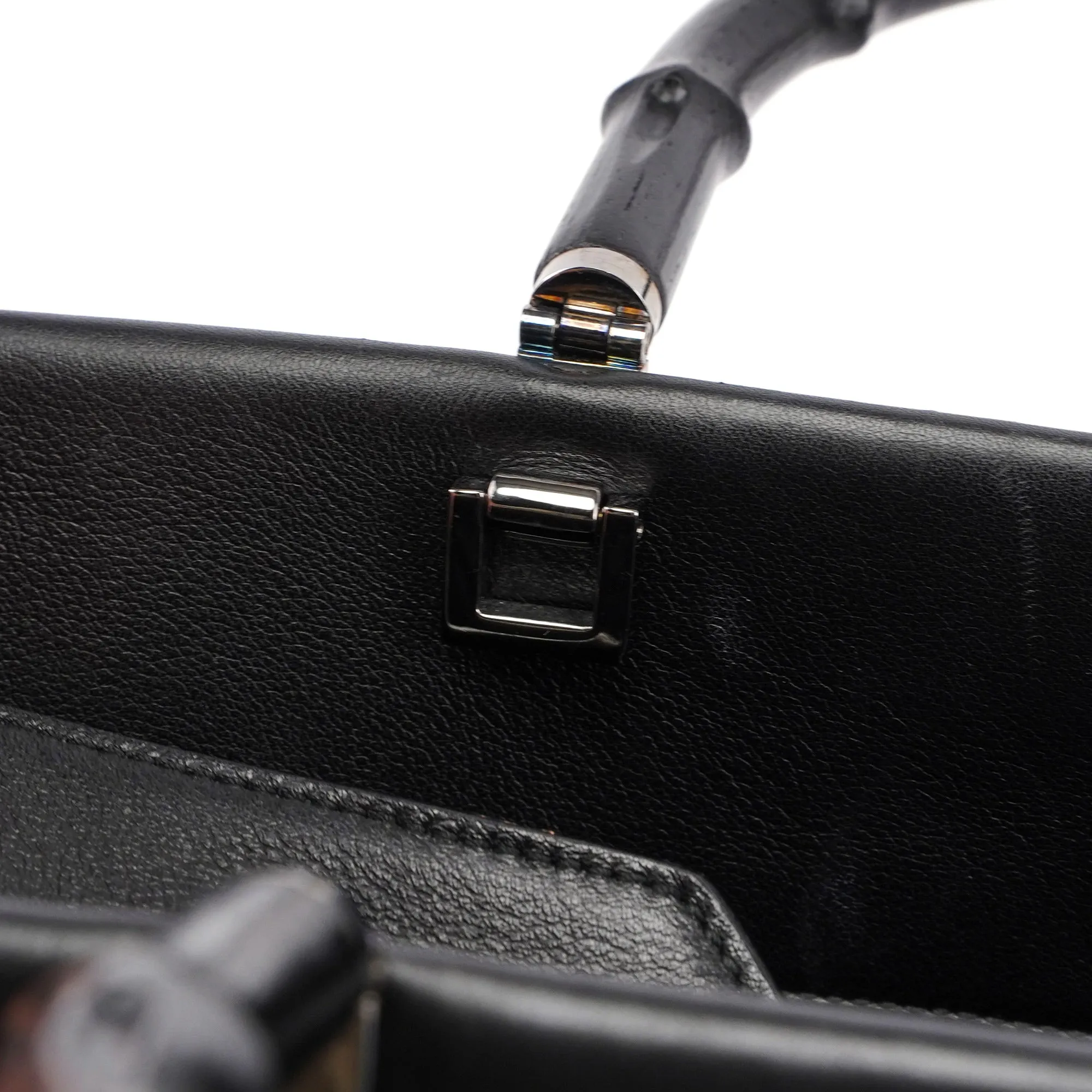 002 1033 Black Leather Bamboo 2-Way Tote Bag