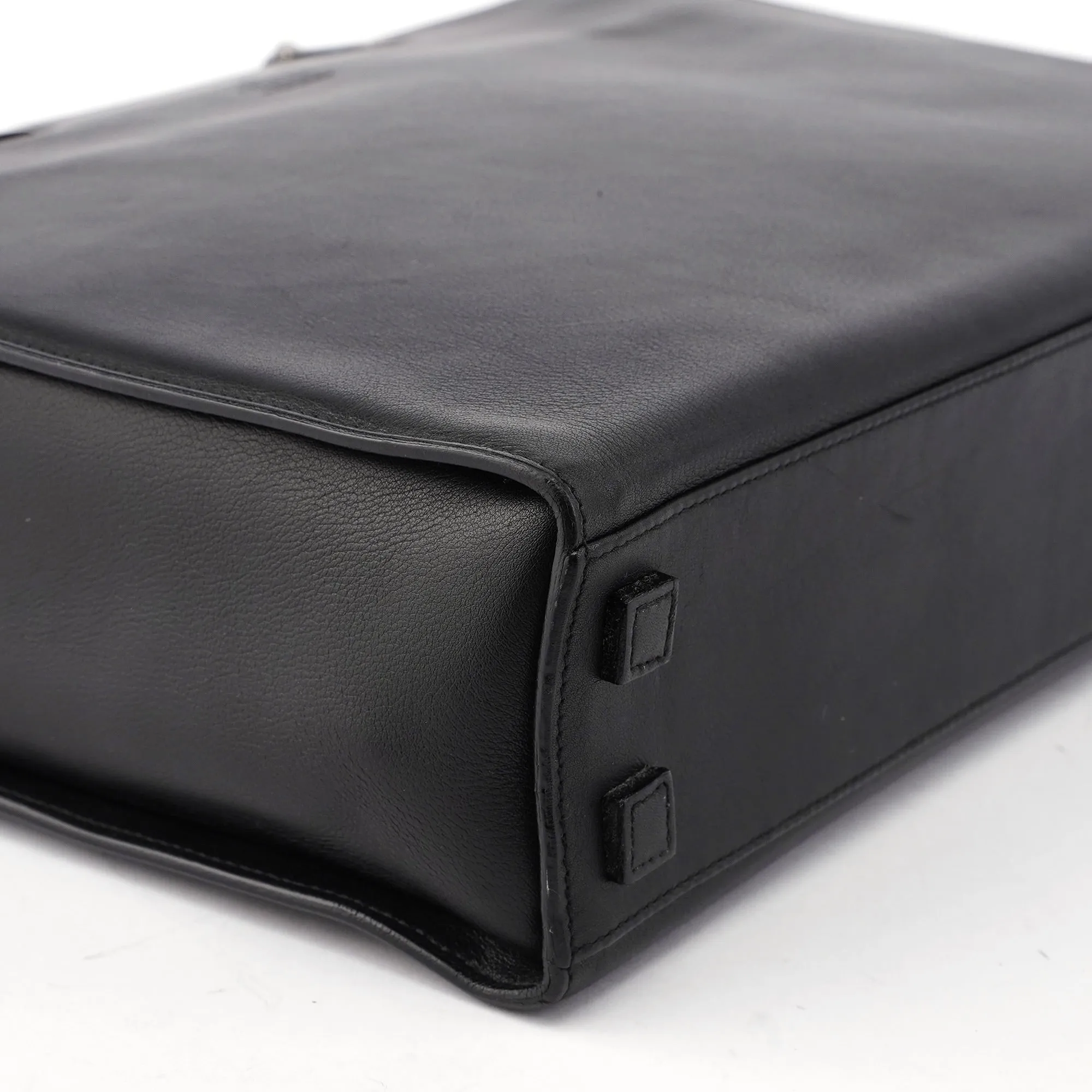 002 1033 Black Leather Bamboo 2-Way Tote Bag