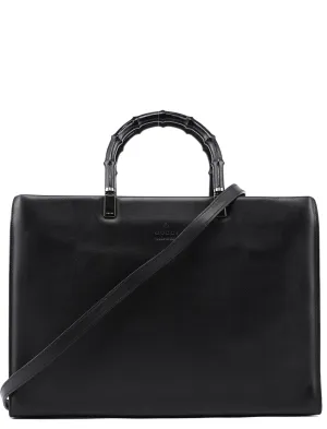 002 1033 Black Leather Bamboo 2-Way Tote Bag