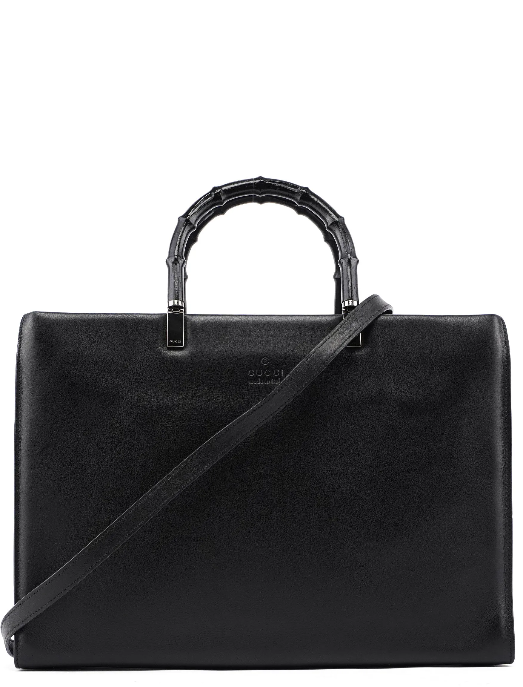 002 1033 Black Leather Bamboo 2-Way Tote Bag