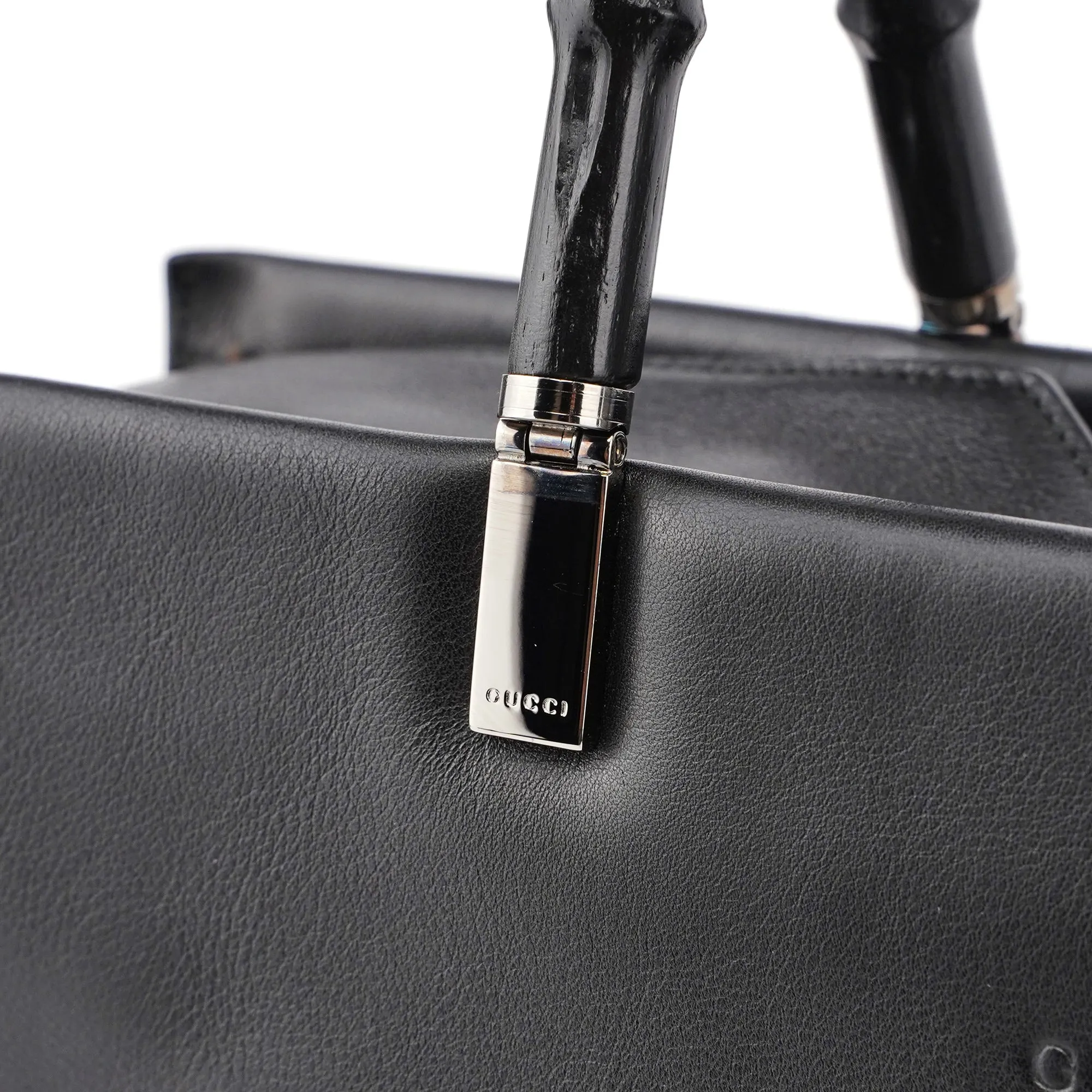 002 1033 Black Leather Bamboo 2-Way Tote Bag