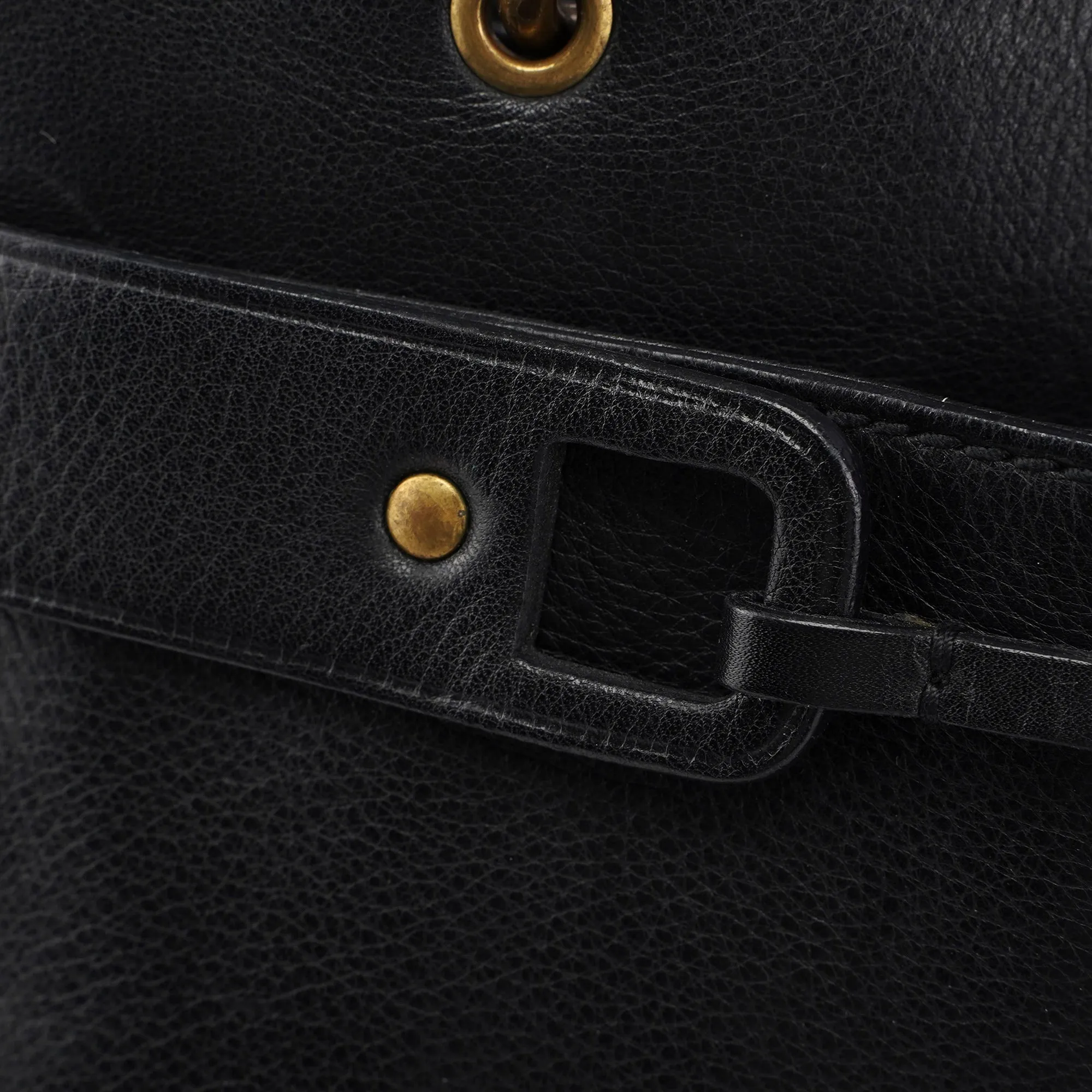 109138 Black Calfskin Bamboo Dual Handle Bag