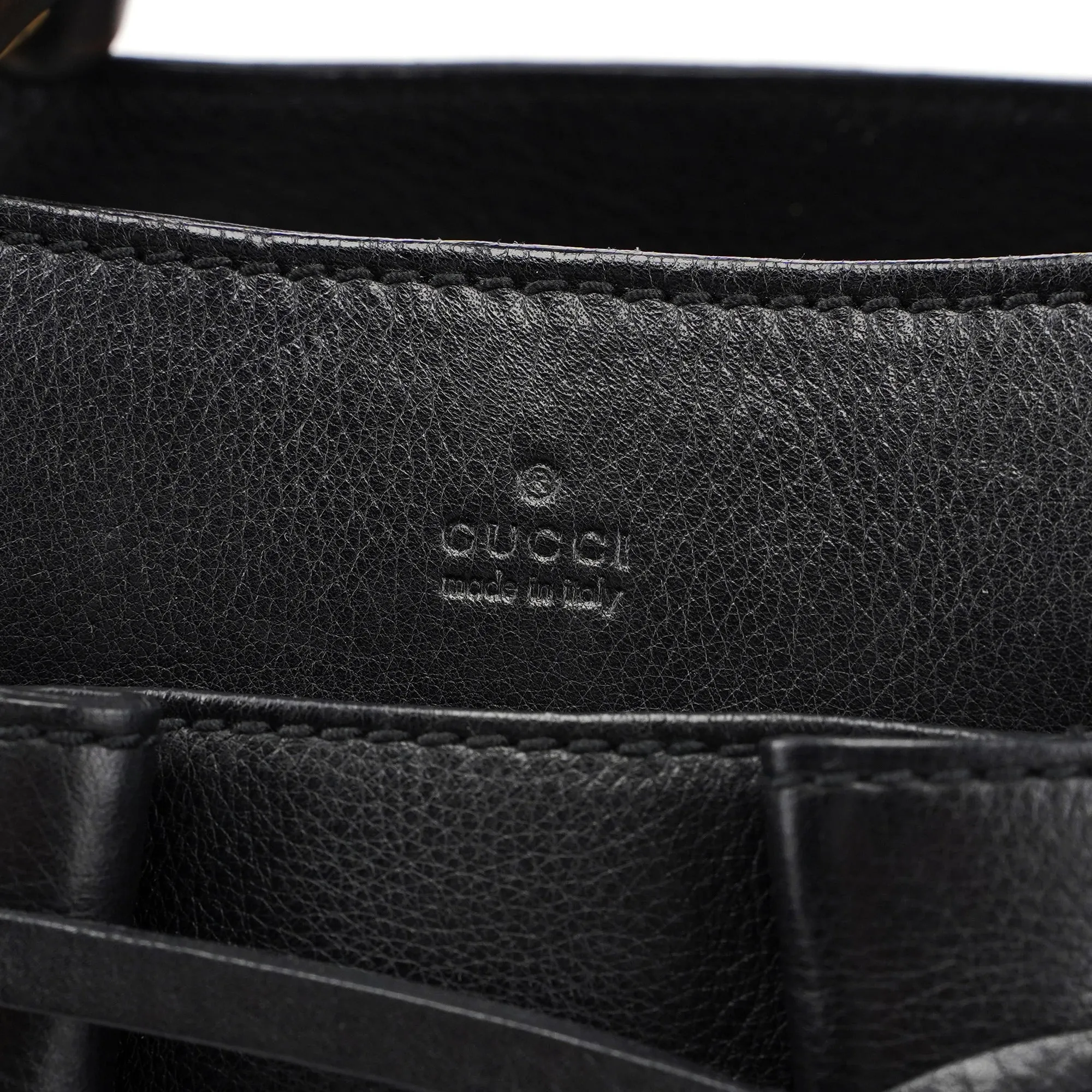 109138 Black Calfskin Bamboo Dual Handle Bag