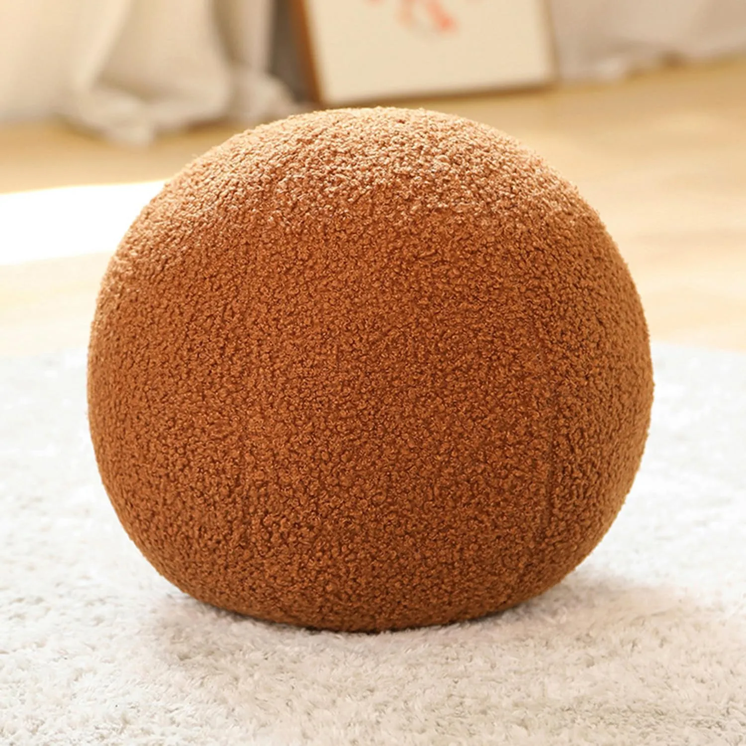 12 Inch Round Hugging Pillow Plush Toy Soft Plushies Throw Pillows Kids' First Ball Plush Toys for Home Decor Or Gift for Kids and Lovers (Brown)