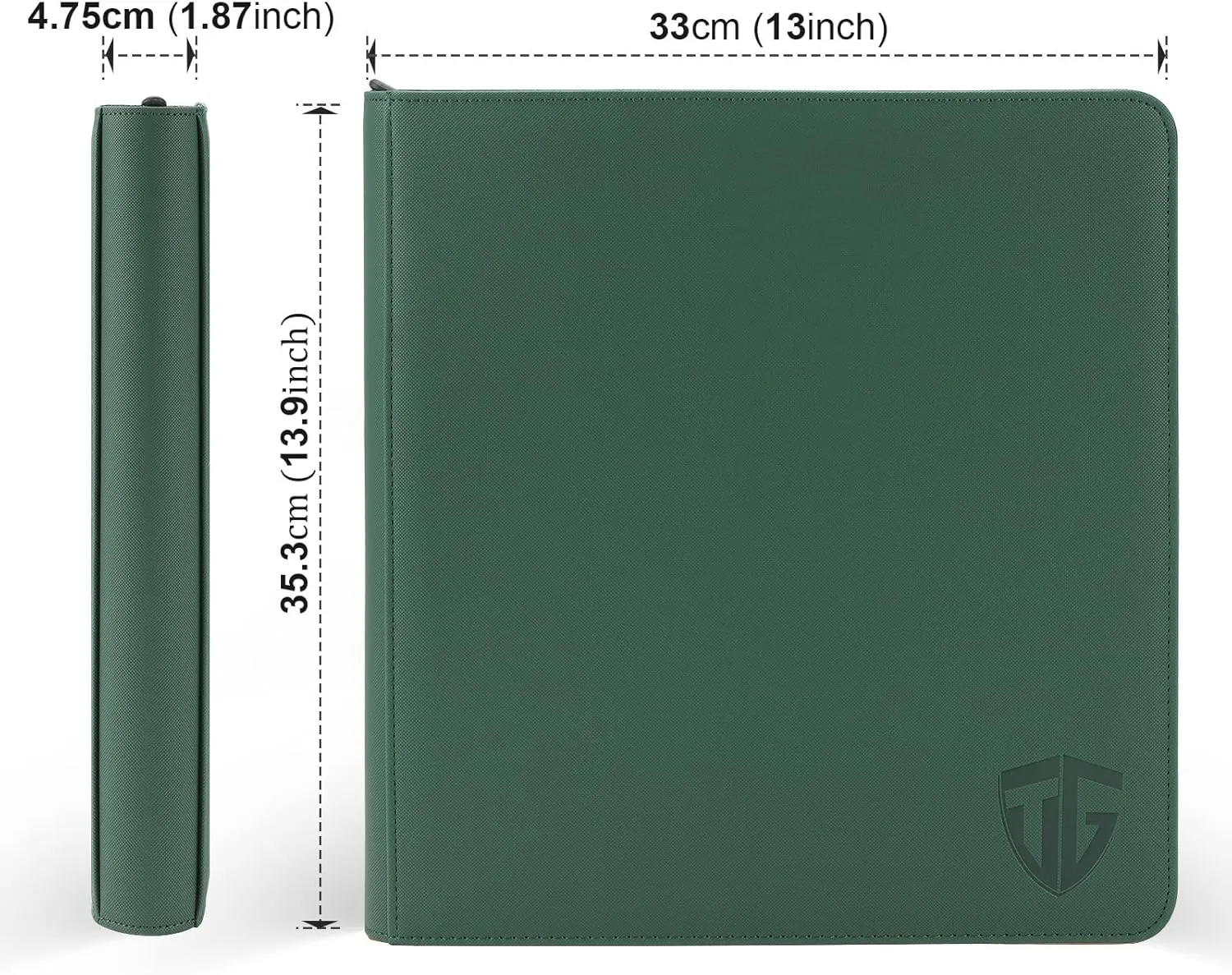 12 Pockets Trading Card Zipper Binder for 720 Cards| Secure Side Loading Pockets | Trading Card Album Folder | Compatible with YuGiOh, MTG (Dark Green 12)