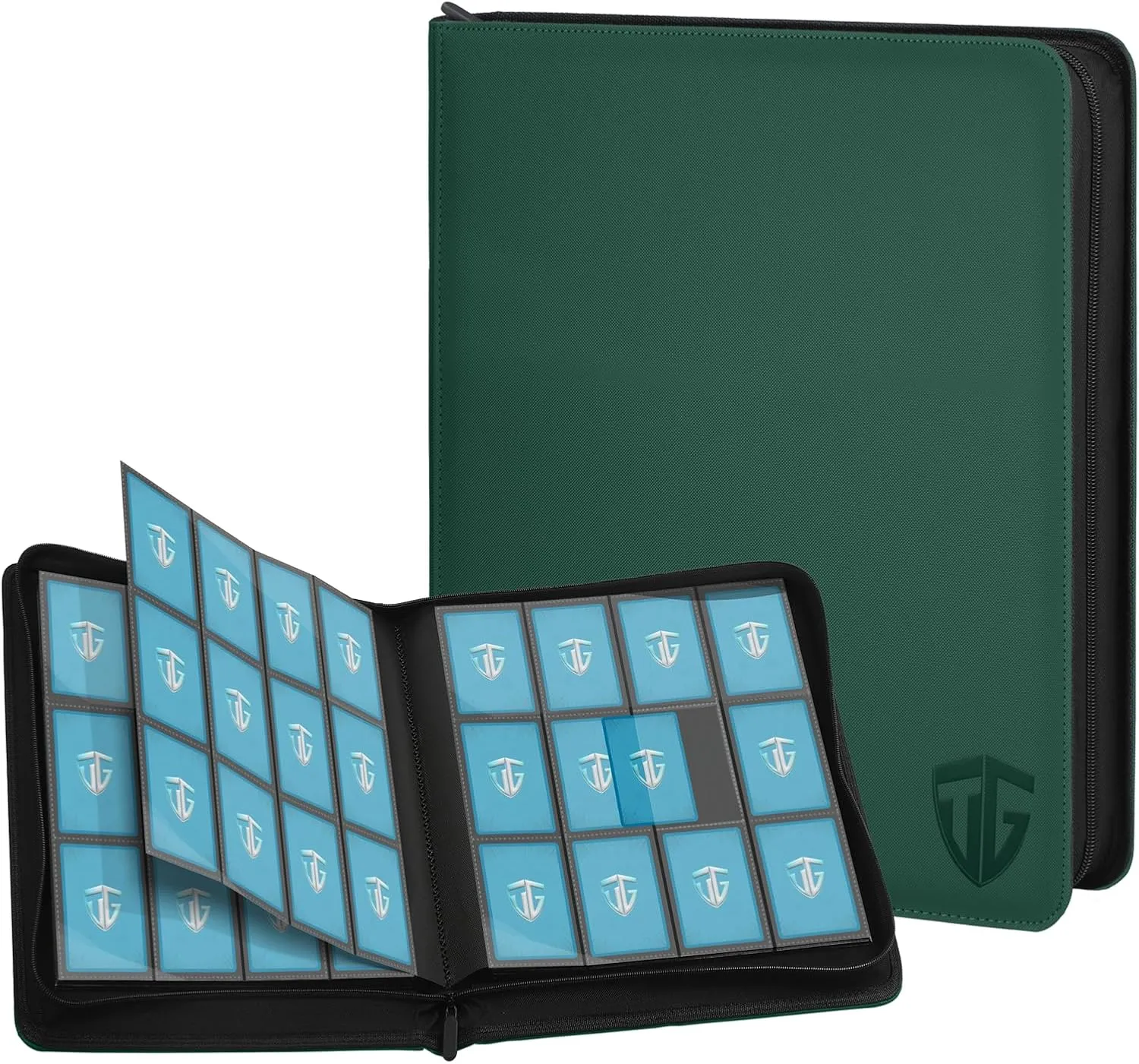12 Pockets Trading Card Zipper Binder for 720 Cards| Secure Side Loading Pockets | Trading Card Album Folder | Compatible with YuGiOh, MTG (Dark Green 12)