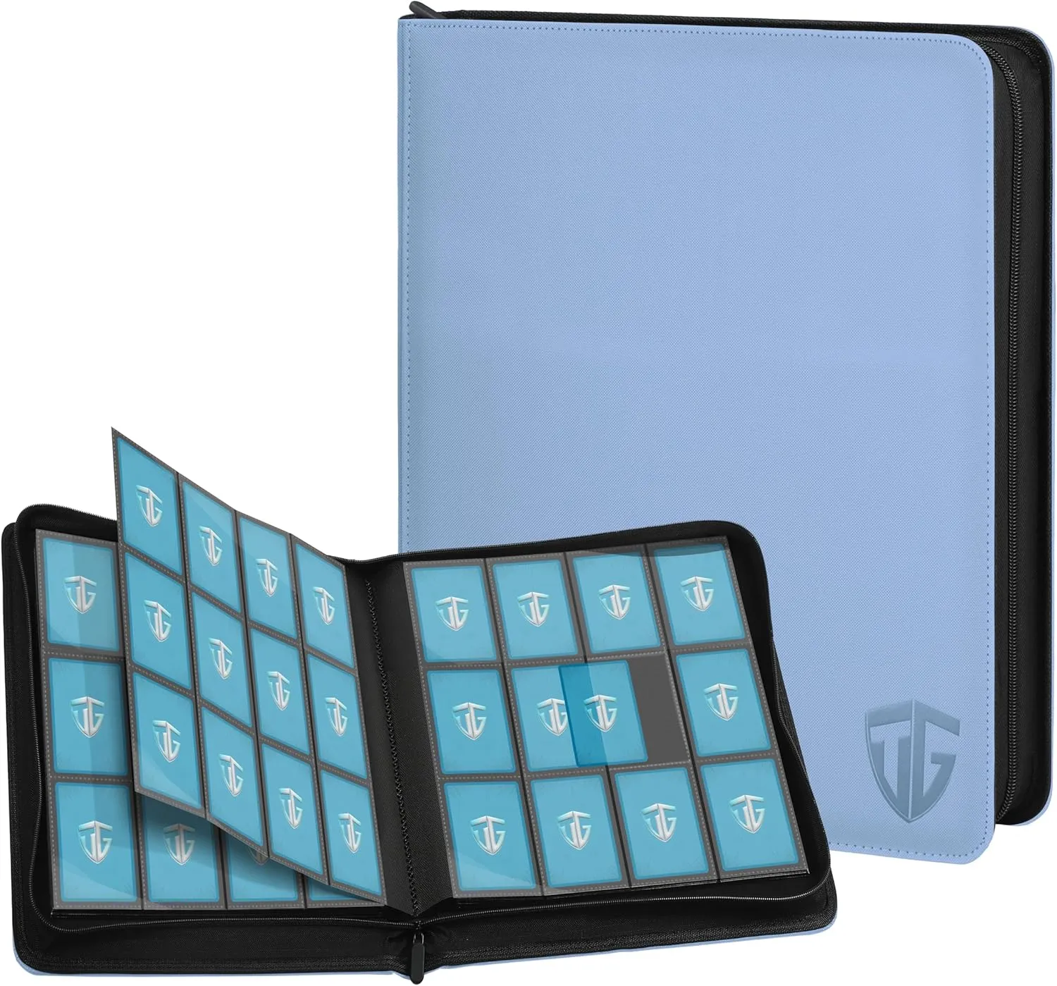 12 Pockets Trading Card Zipper Binder for 720 Cards| Secure Side Loading Pockets | Trading Card Album Folder | Compatible with YuGiOh, MTG,Sports Cards (Blue 12)