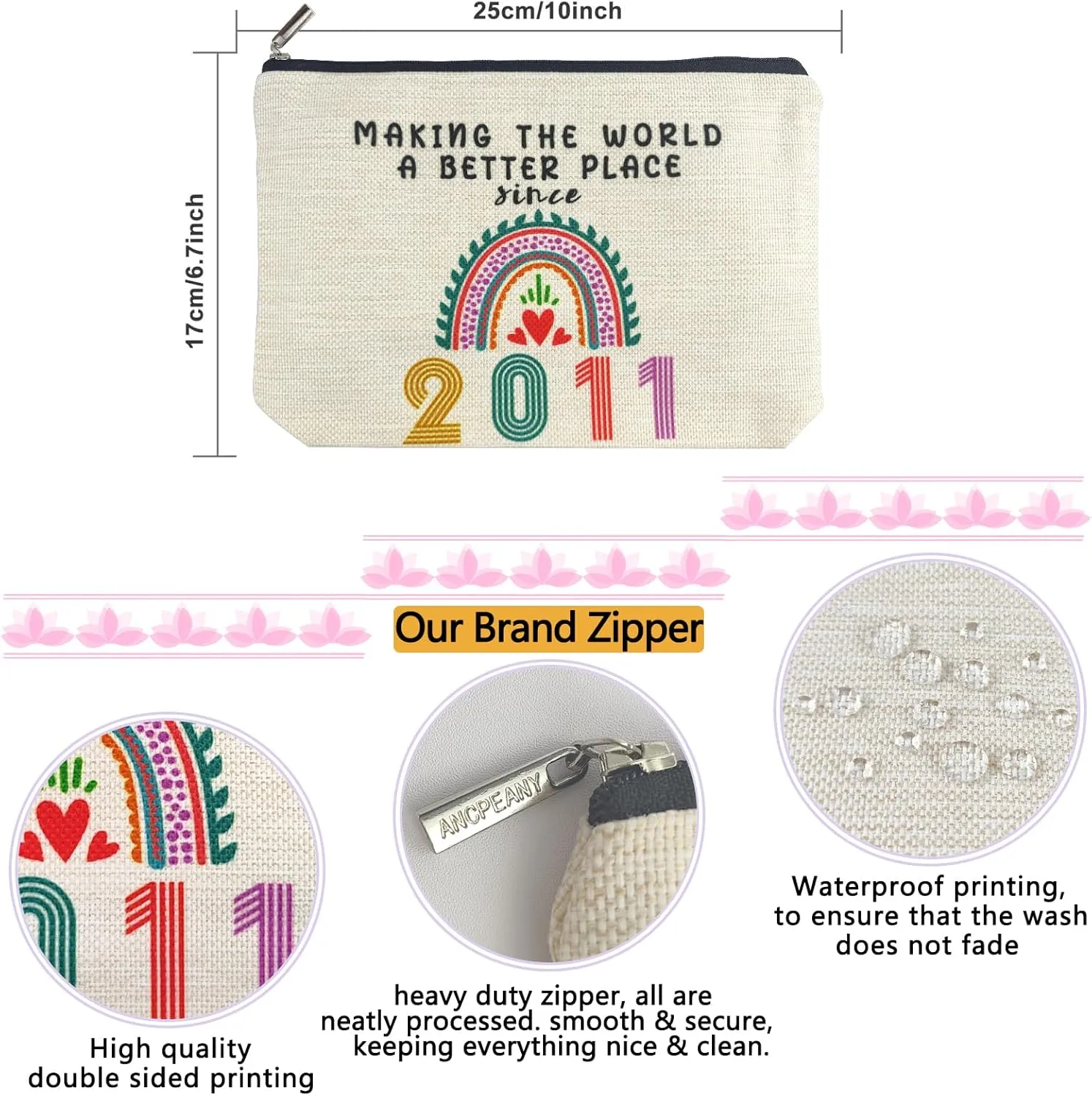 14 Year Old Girl Gift Ideas, 14th Birthday Gifts for Teenage Girls, Funny 2011 Birthday Decorations Makeup Bags for Her, Sister, Daughter, Niece, Cute Cosmetic Travel Pouch for Teen Girls Trendy Stuff