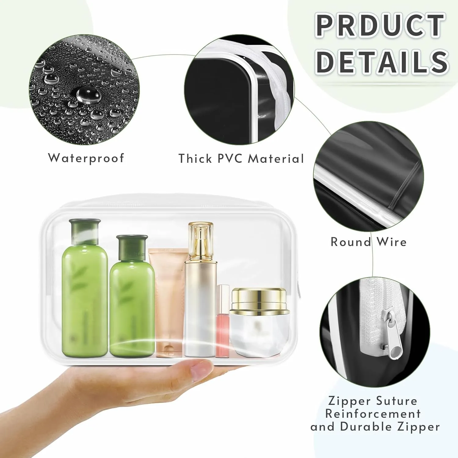 16 Pack Clear Makeup Bags Bulk, TSA Approved Toiletry Bags Travel Pouch, Waterproof PVC Plastic Small Clear Cosmetic Bags with Zipper for Organizing (White Border)