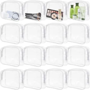 16 Pack Clear Makeup Bags Bulk, TSA Approved Toiletry Bags Travel Pouch, Waterproof PVC Plastic Small Clear Cosmetic Bags with Zipper for Organizing (White Border)
