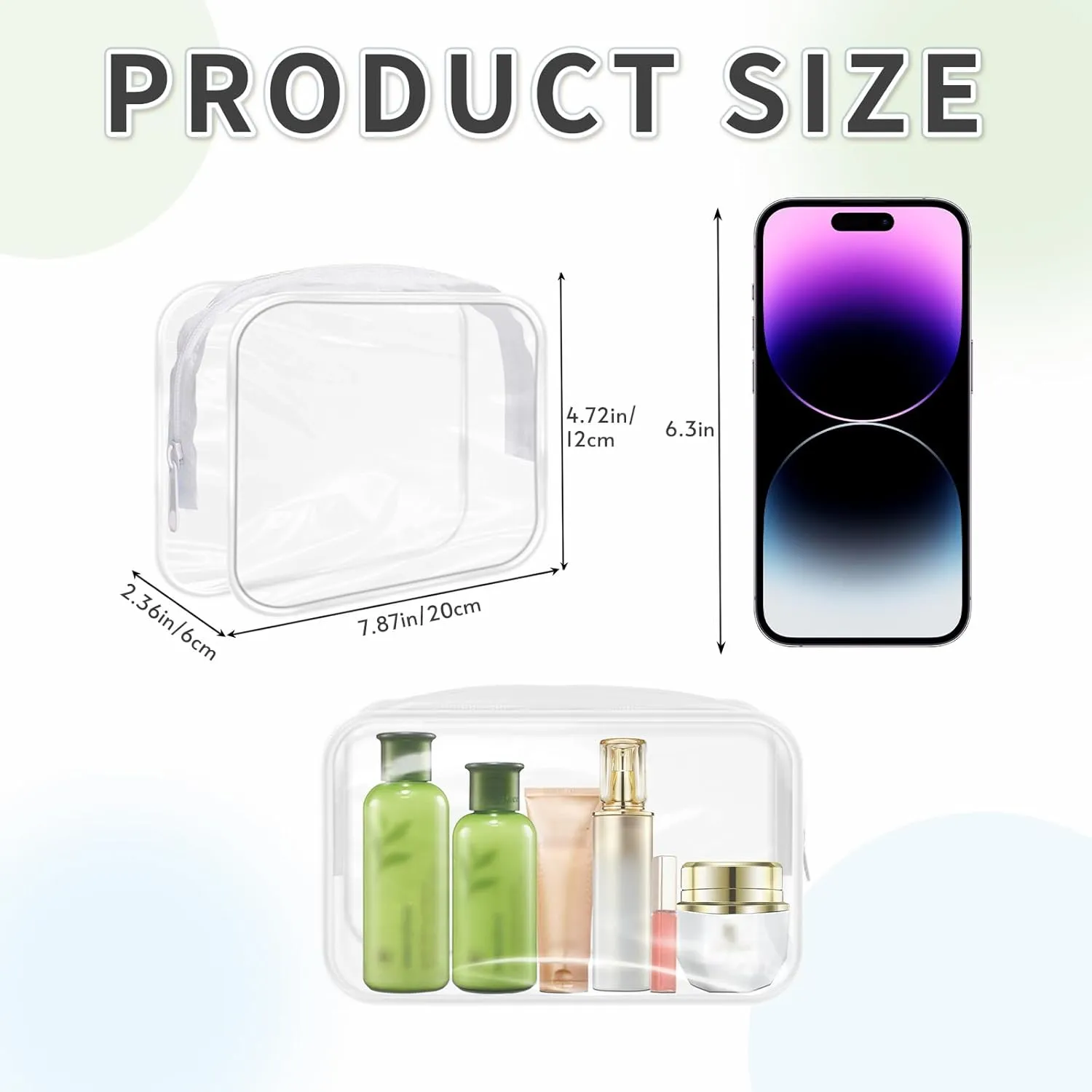 16 Pack Clear Makeup Bags Bulk, TSA Approved Toiletry Bags Travel Pouch, Waterproof PVC Plastic Small Clear Cosmetic Bags with Zipper for Organizing (White Border)