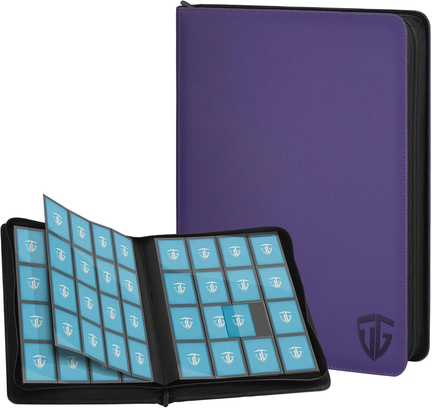 16 Pockets Trading Card Zipper Binder for 1000  Cards| Secure Side Loading Pockets | Trading Card Album Folder | Compatible with YuGiOh, MTG,Sports Cards (Purple 16)