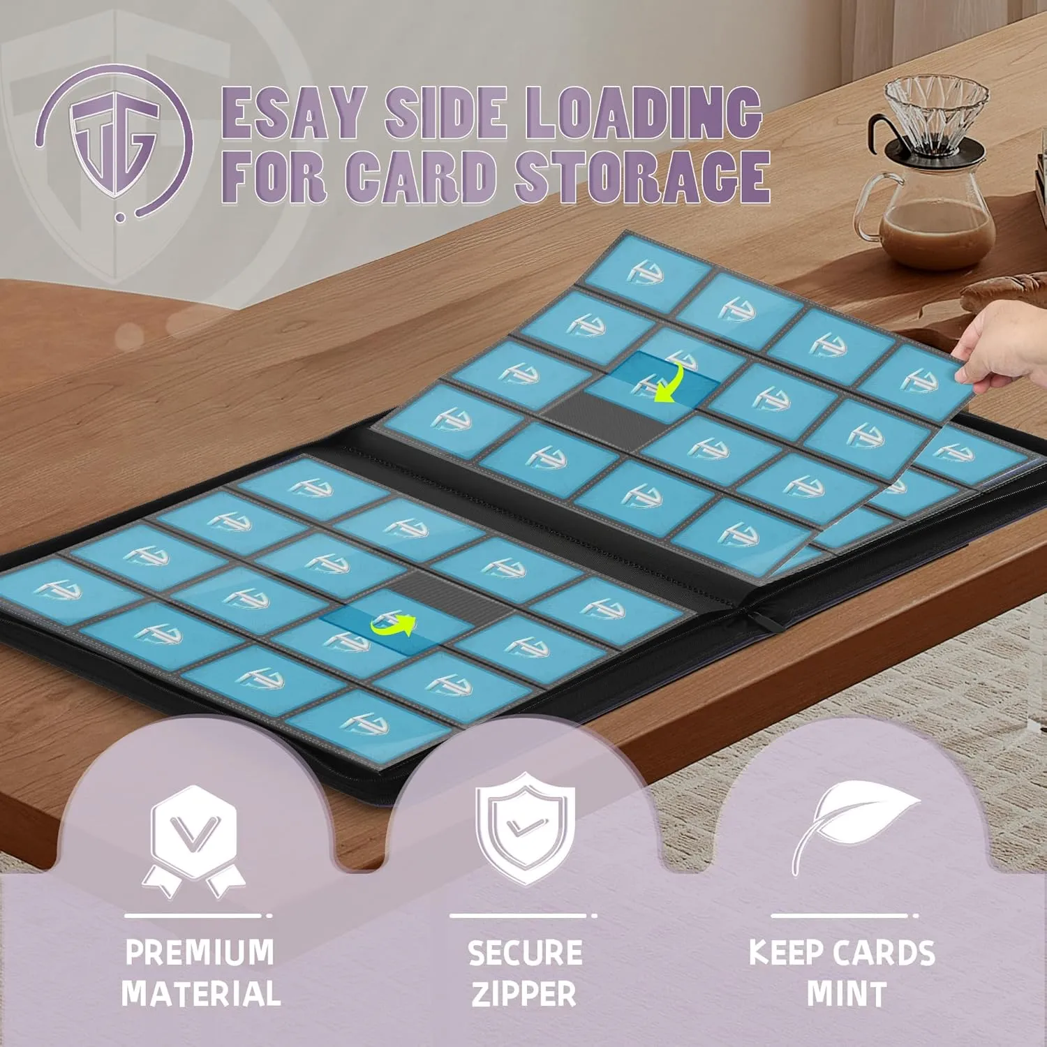 16 Pockets Trading Card Zipper Binder for 1000  Cards| Secure Side Loading Pockets | Trading Card Album Folder | Compatible with YuGiOh, MTG,Sports Cards (Purple 16)