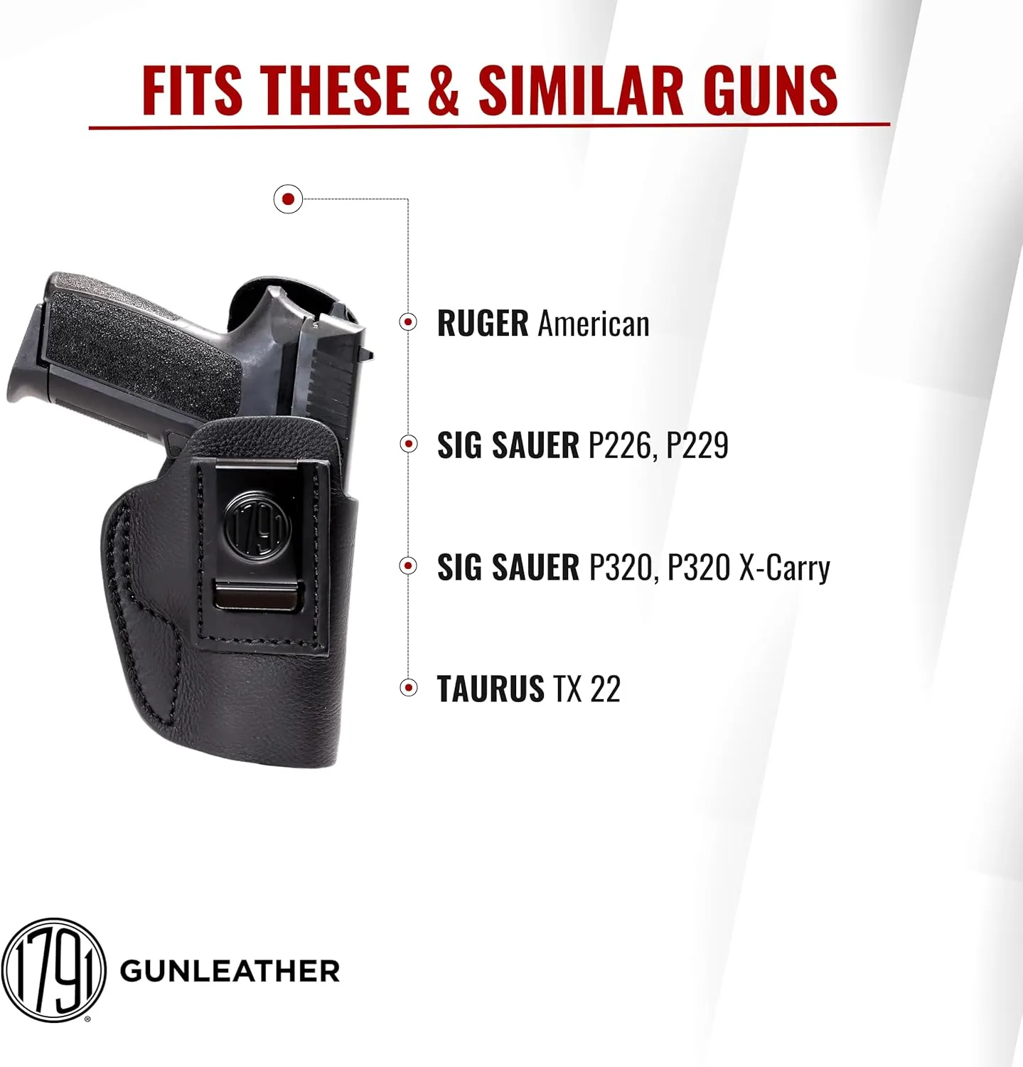 1791 GUNLEATHER P320c Premium Leather Holster - Soft & Comfortable IWB CCW Holster - Right Handed - fits HK VP9sk, P2000, 45c, SIG P320c, P229c and Most compacts w. Rail