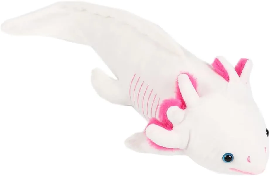 18'' White Axolotl Plush Toy, Realistic Salamander Stuffed Animal with Pink Gills, Soft Cuddly Plushie for Kids & Friends, Cute Birthday Children's Day or Room Decor