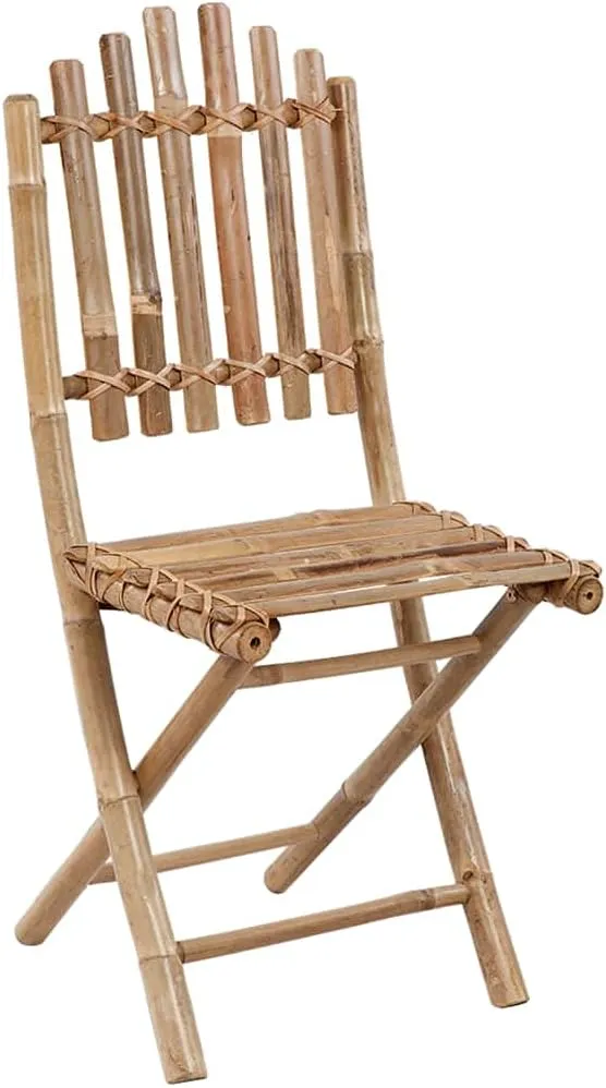 2-Pack Bamboo Folding Patio Chairs with Gray Cushions, Outdoor Dining Chairs Weather-Resistant Foldable Furniture for Garden Poolside Camping