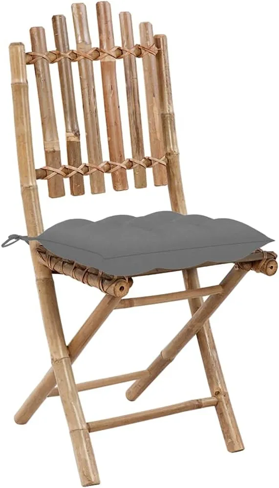2-Pack Bamboo Folding Patio Chairs with Gray Cushions, Outdoor Dining Chairs Weather-Resistant Foldable Furniture for Garden Poolside Camping