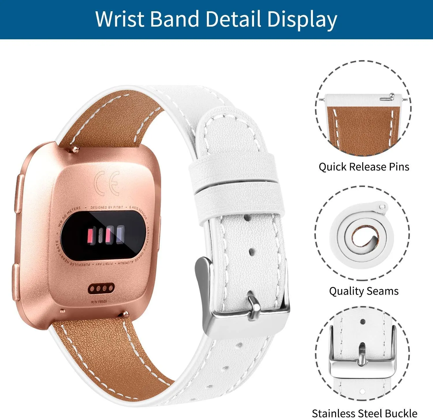 2 Pack Leather Bands Compatible with Fit bit Versa 2, Versa SE, Versa Lite Wristbands Fitness Smart Watch, Soft Replacement Leather Strap Bands for Women & Men