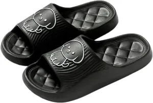 2-Pack Memory Foam House Slippers - Summer Breathable Indoor Slides with Thick Non-Slip Sole, Quiet Bathroom Slippers(Black,5)