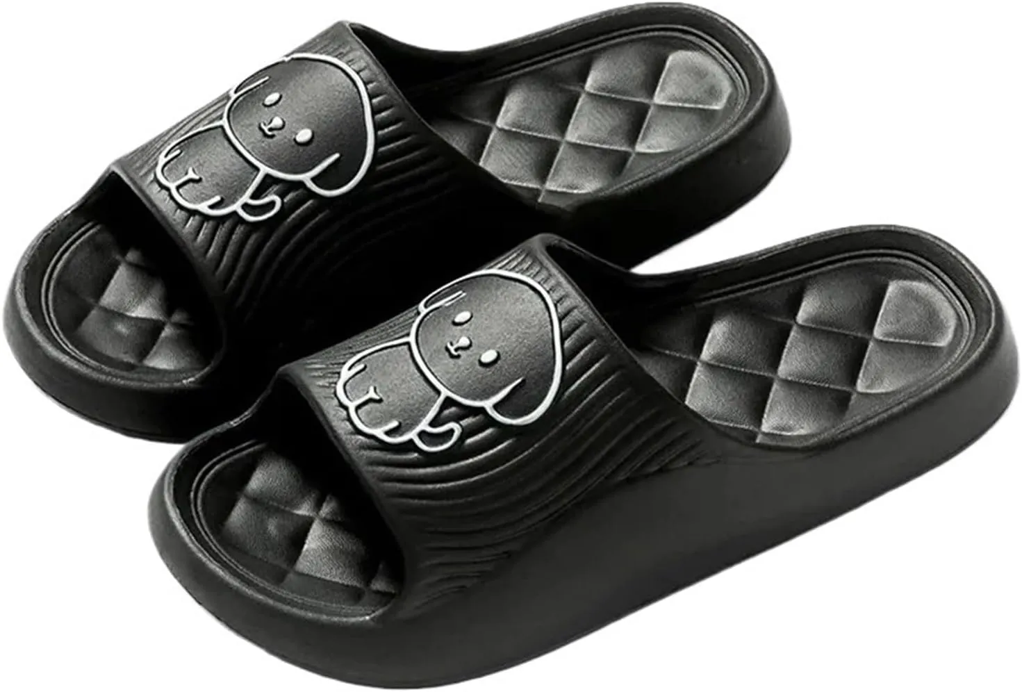 2-Pack Memory Foam House Slippers - Summer Breathable Indoor Slides with Thick Non-Slip Sole, Quiet Bathroom Slippers(Black,5)