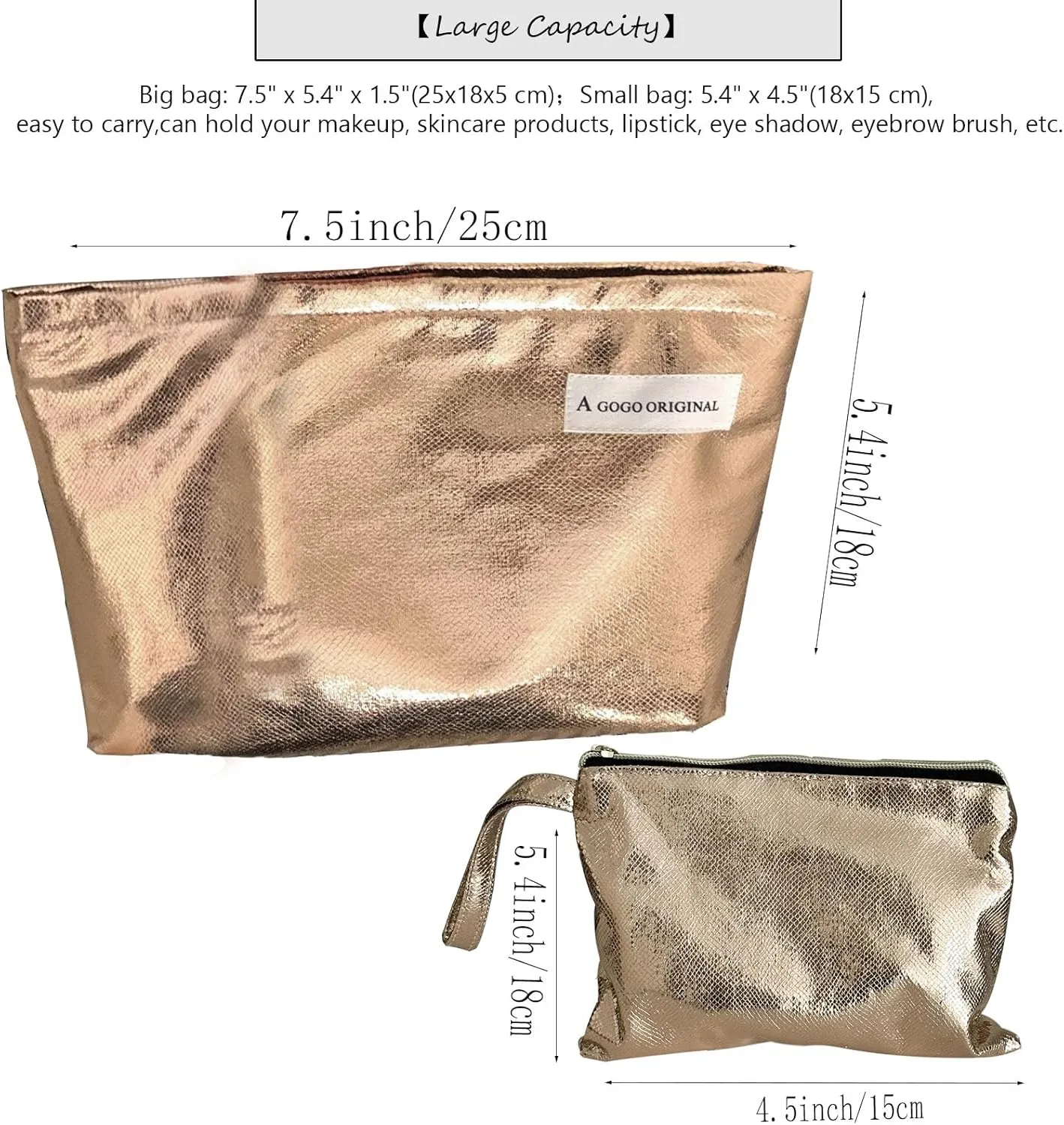 2 Pcs Makeup Bag for Women Large Capacity PU Cosmetic Bag Set Travel Toiletry Bag Glitter Cute Makeup Pouch for Purse Portable Organizer Travel Accessories
