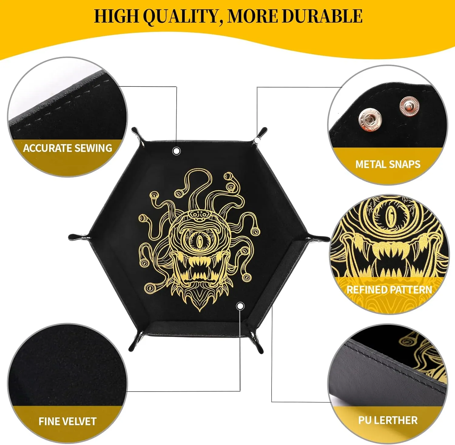2 Pcs Portable Folding Dice Rolling Tray Set for RPG DND Table Games - PU Leather and Velvet Holder Storage Box - Beholder