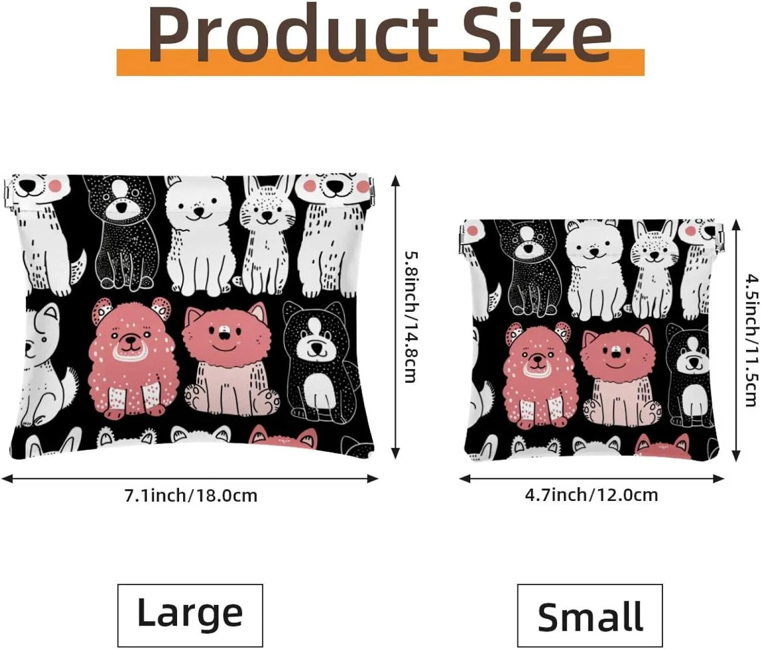 2 Piece Faux Leather Makeup Bag for Purse, Small Makeup Pouch for Purse, Waterproof Mini Bag Purse, Shrapnel Closure Jewelry Storage Bag, Sheep Cat Dog Cartoon Animal