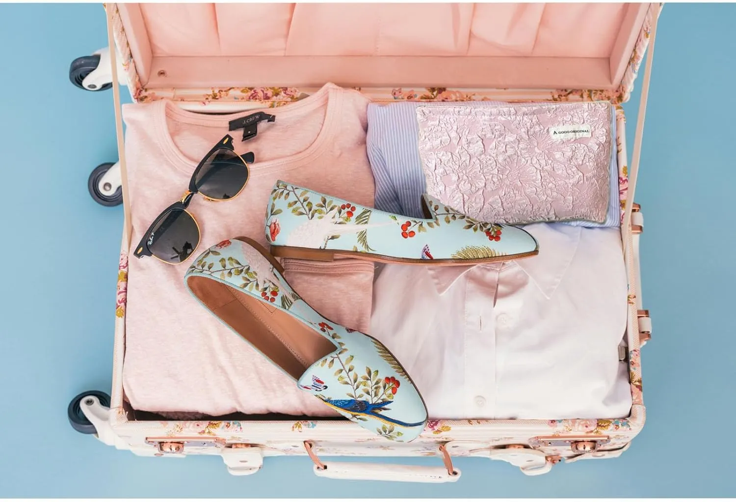 2-Piece Makeup Bag for Purse Pink Floral Cosmetic Bag Set Large Capacity Canvas Travel Toiletry Bag Organizer Cute Girl's Makeup Brushes Aesthetic Accessories Storage Bag for Women