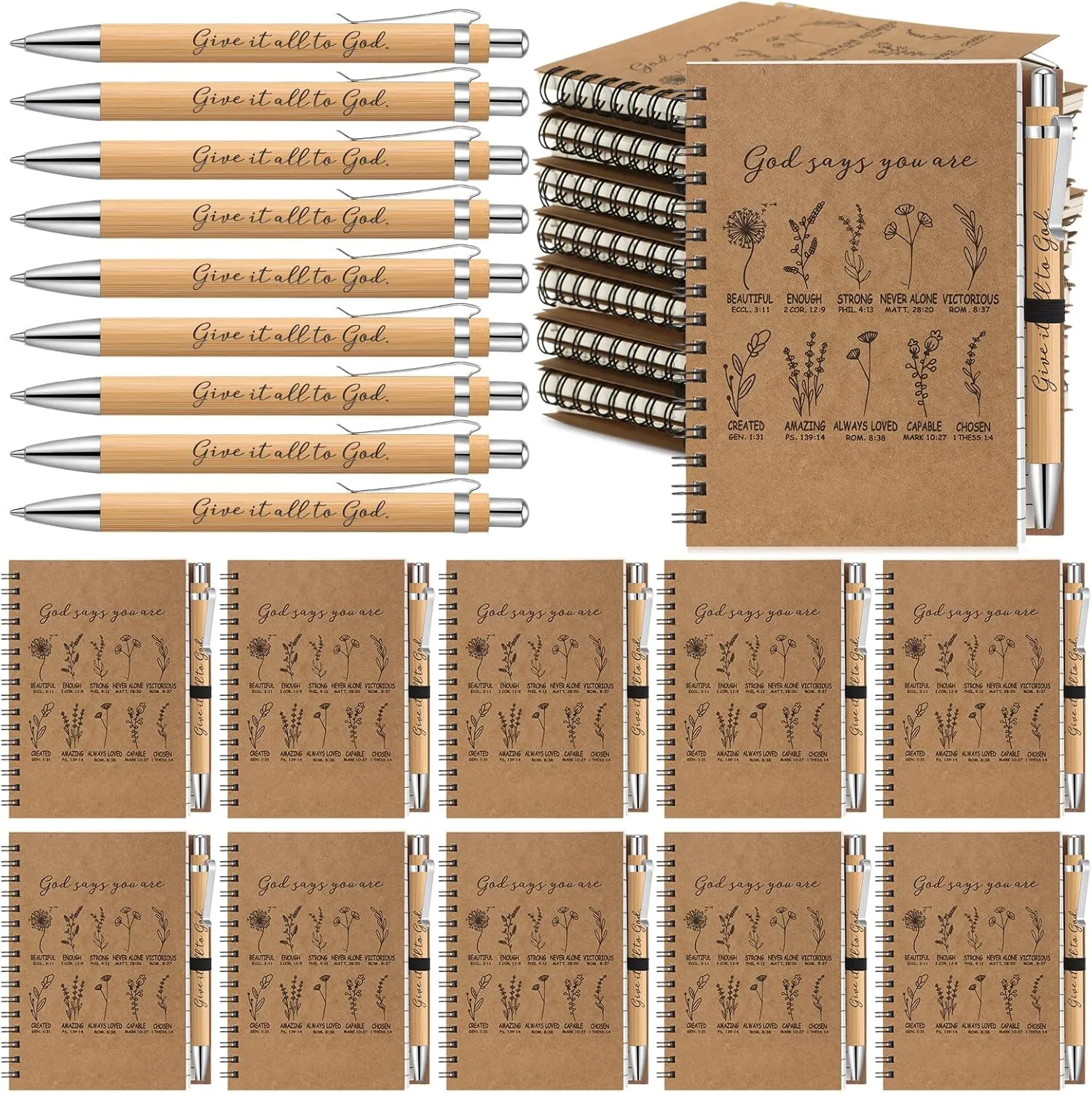 20 Sets God Says You are Bulk Mother's Day Church Gifts Mini Christian Journals and Bible Verse Pens Religious Notebooks Mother's Day Christian Gifts for Women Sunday School Teacher