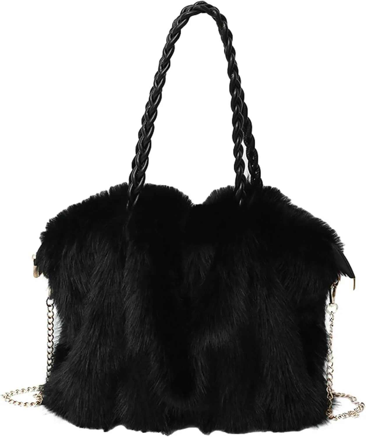 2024 Fall Winter Womens Plush Tote Bag Furry Handbag Wrinkled Shoulder Bag Crossbody Plush Bag