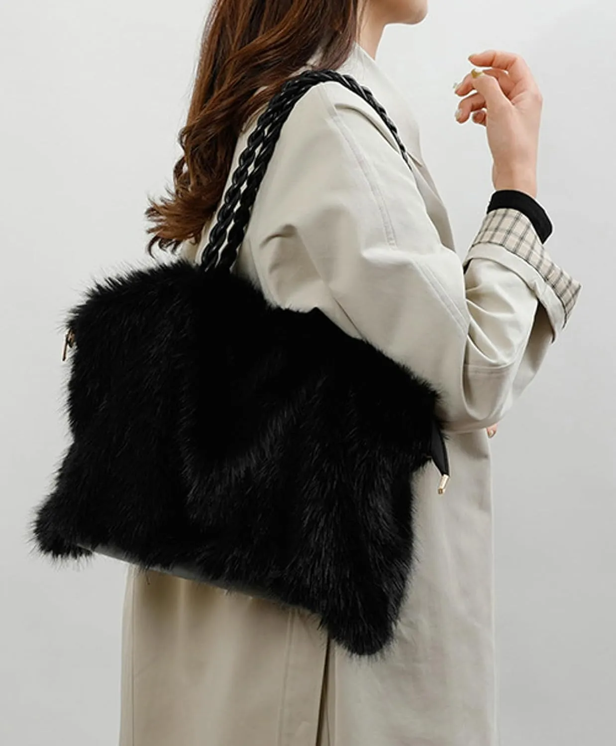 2024 Fall Winter Womens Plush Tote Bag Furry Handbag Wrinkled Shoulder Bag Crossbody Plush Bag