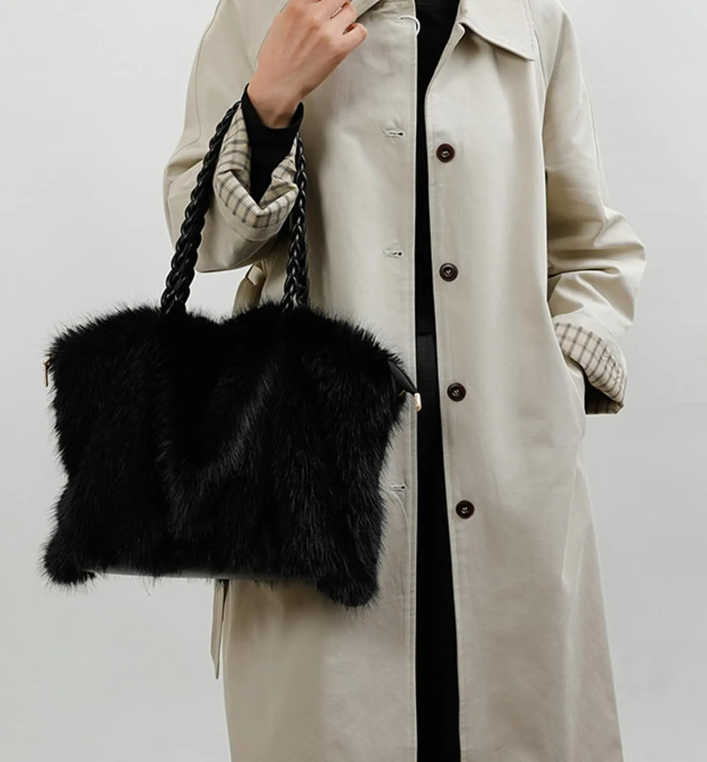 2024 Fall Winter Womens Plush Tote Bag Furry Handbag Wrinkled Shoulder Bag Crossbody Plush Bag