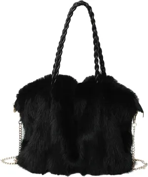 2024 Fall Winter Womens Plush Tote Bag Furry Handbag Wrinkled Shoulder Bag Crossbody Plush Bag