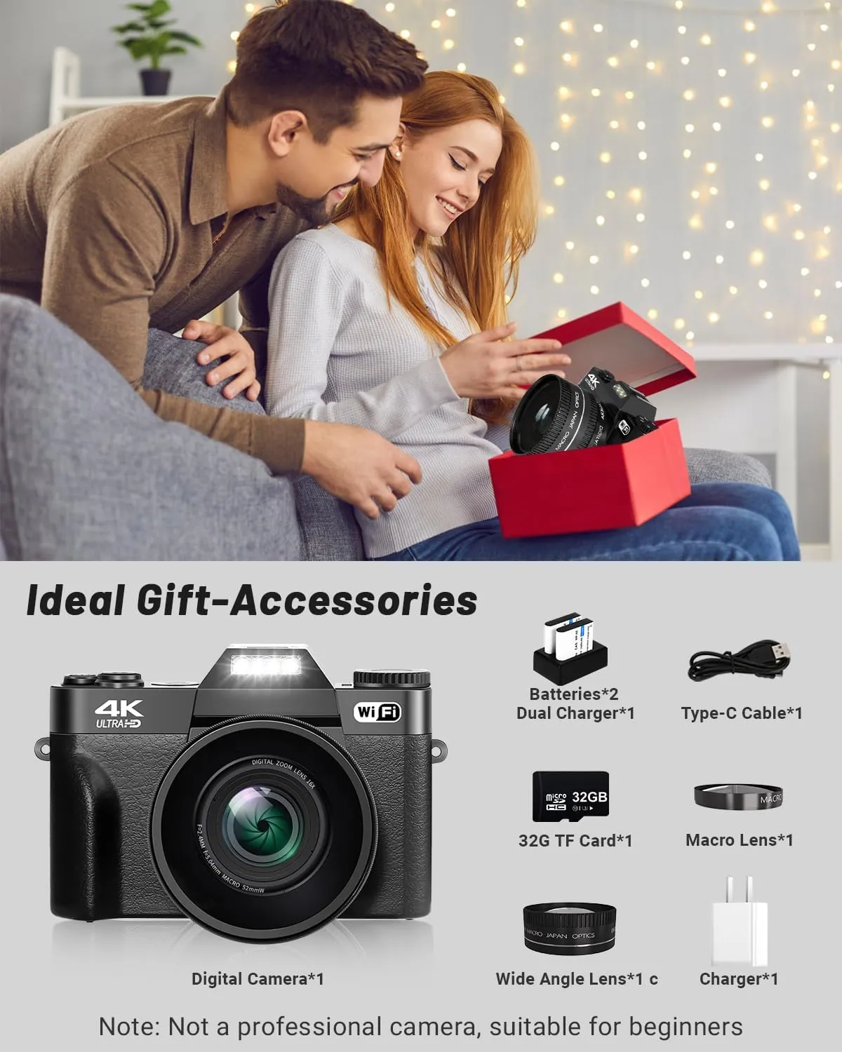 2024 Upgrade VJIANGER Digital Camera for Photography 4K 56MP Vlogging Camera for YouTube with WiFi, 180° Flip Screen, 16X Digital Zoom, 52mm Lens, 2 Batteries, 32GB Micro SD Card(Black)