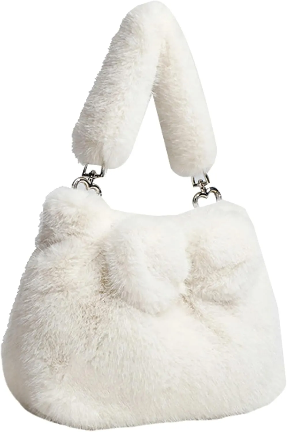 2024 Women Fall Winter Plush Tote Bag Bow Faux Mink Fur Short Handle PU Shoulder Strap Small Crossbody Bag