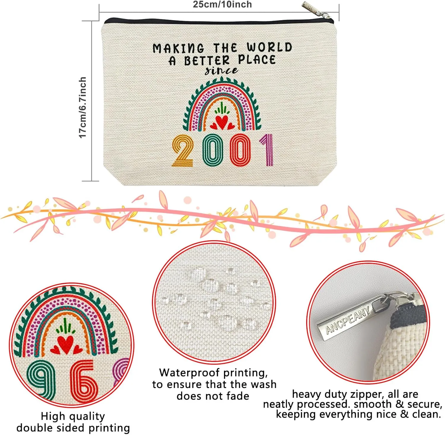 24th Birthday Gifts for Girls Makeup Bags, 2001 Happy 24th Birthday Decorations for Teen Girls, 24 Year Old Girl Birthday Gifts for Daughter, Sister, Granddaughter, Cosmetic Travel Pouch, Christmas