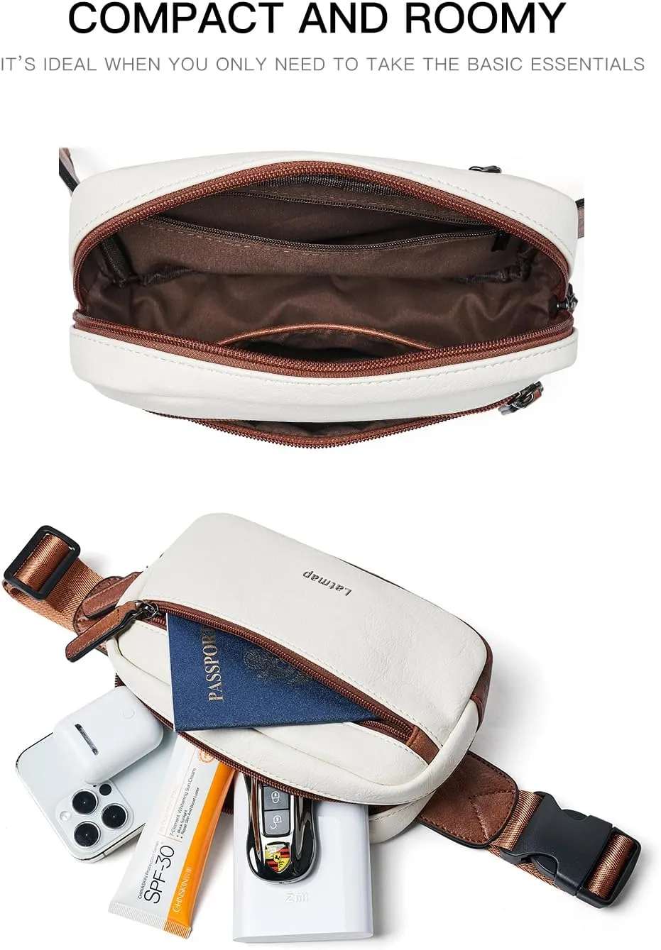 2L Fanny Packs Everywhere Belt Bag Small Fashion Crossbody Waist Pack Faux Leather Waterproof Sling Chest Bag For Women Trendy Beige