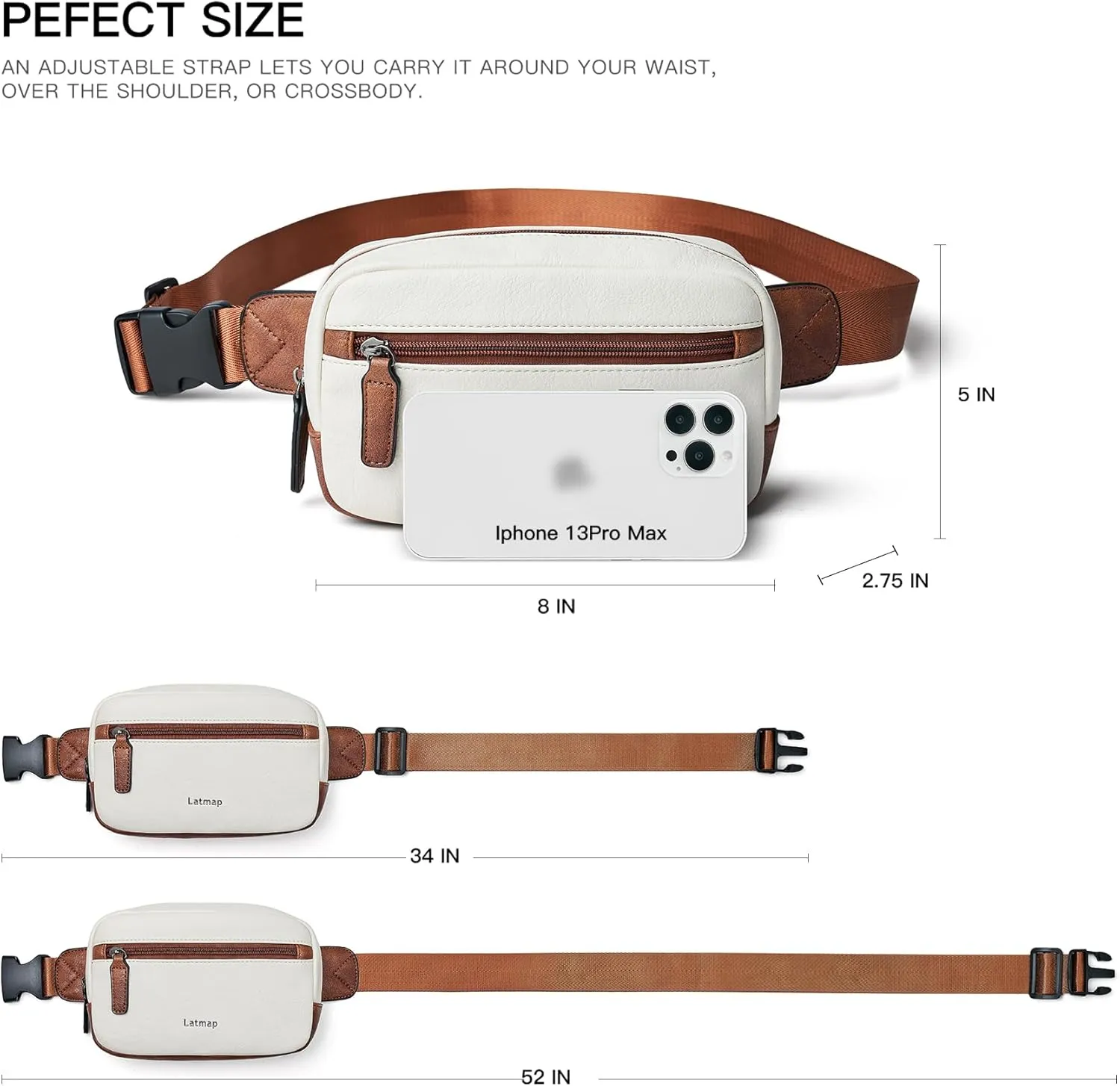 2L Fanny Packs Everywhere Belt Bag Small Fashion Crossbody Waist Pack Faux Leather Waterproof Sling Chest Bag For Women Trendy Beige