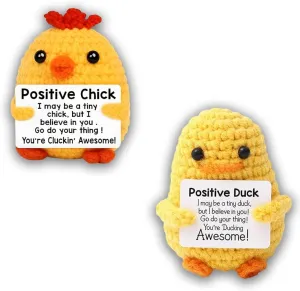 2Pcs Positive Duck Chick Funny Friend Corworker Gifts with Cards, Cute Mini Things Birthday for Women Men Emotional Support Crochet Doll Room Decors