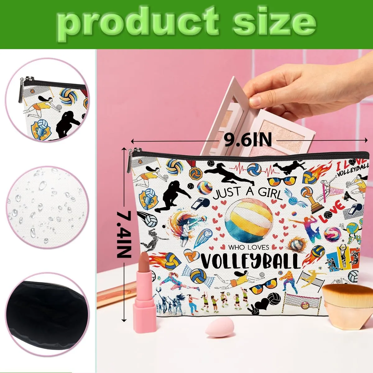 2pcs Volleyball Cosmetic Bag for Women, Volleyball Makeup Bag Pouch Accessories for Players Teams Stuff, Sport Party, Birthday Graduation Gifts for Her Women Friends