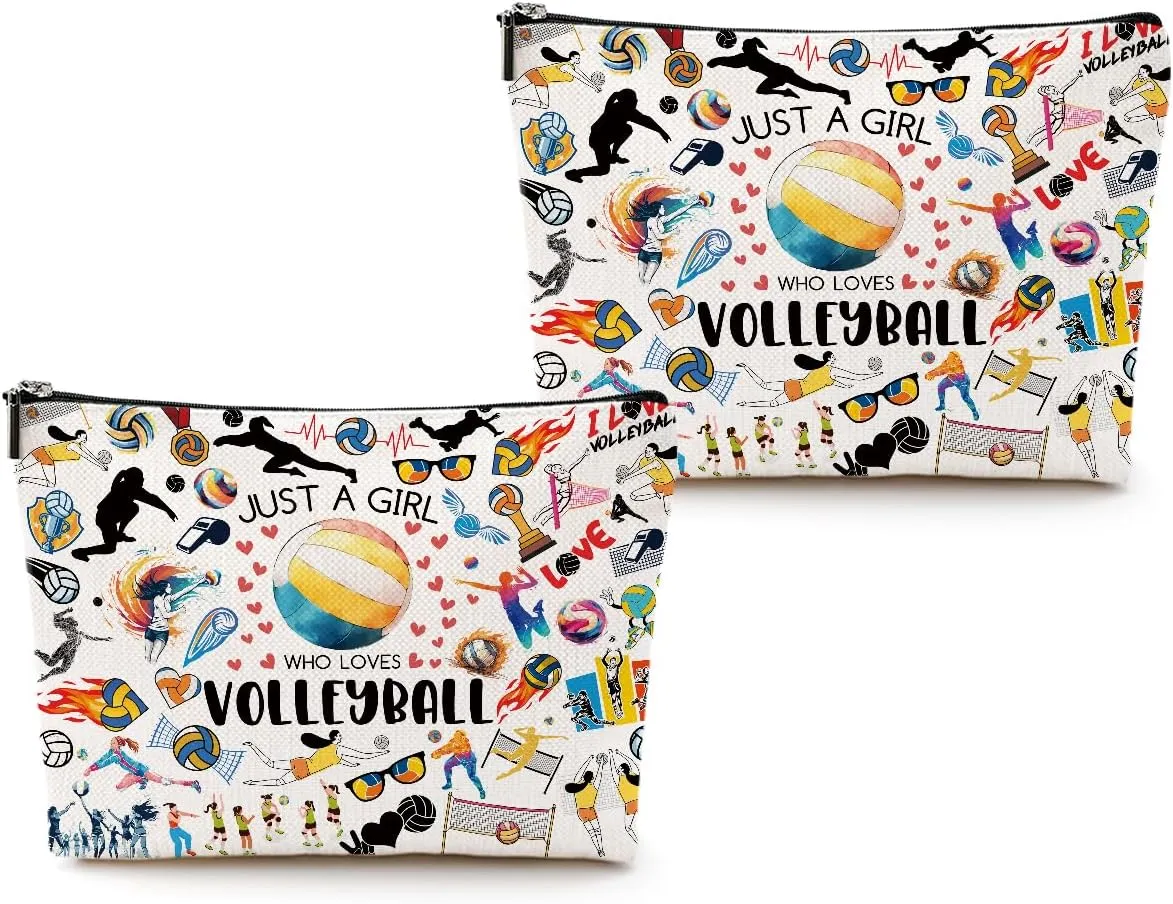 2pcs Volleyball Cosmetic Bag for Women, Volleyball Makeup Bag Pouch Accessories for Players Teams Stuff, Sport Party, Birthday Graduation Gifts for Her Women Friends