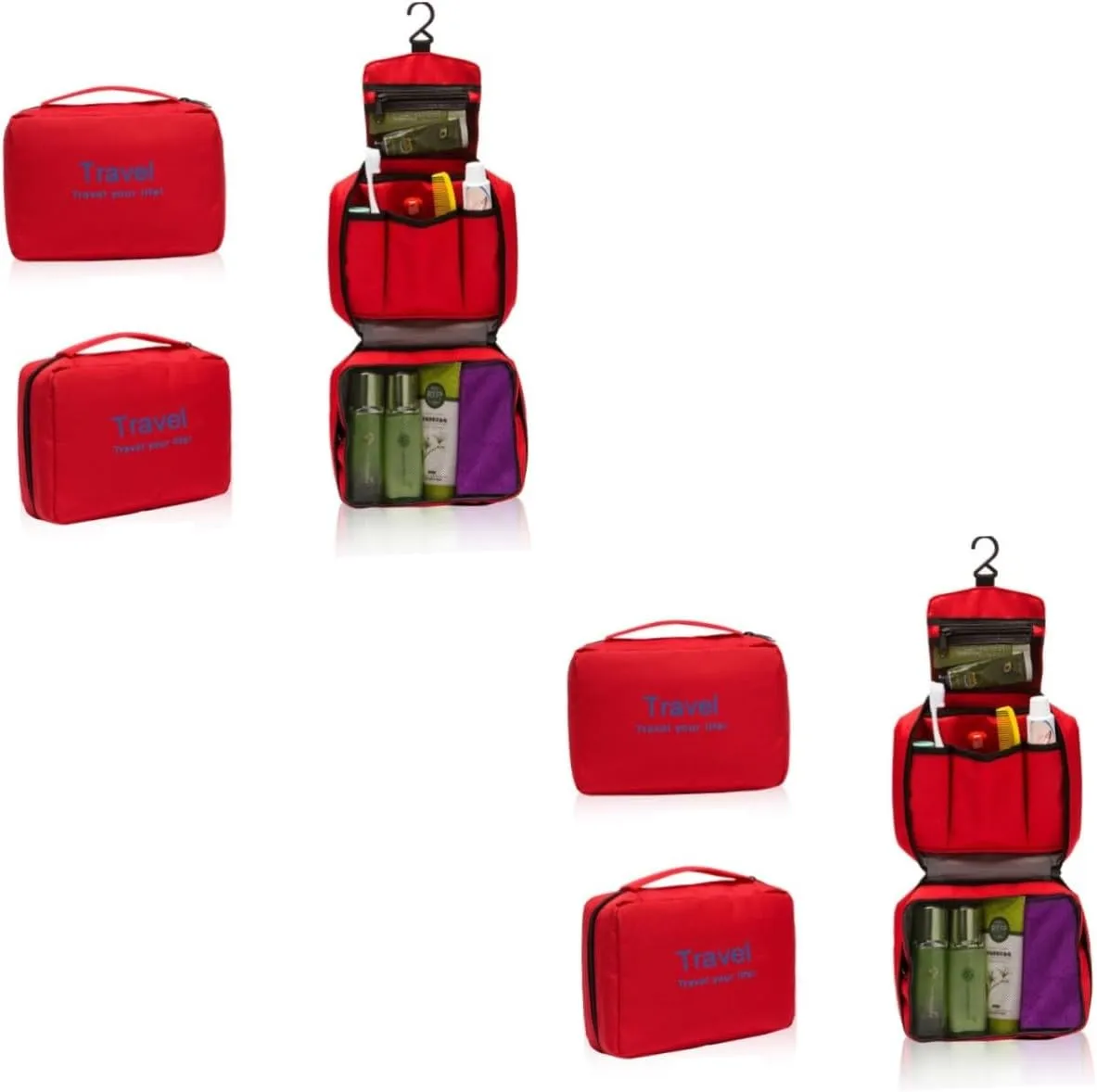 2pcs with Laundry for Hook Make Pouch Waterproof Shower Women Cosmetic Travel Wash Organizer, Redx2pcs, mediumx2pcs