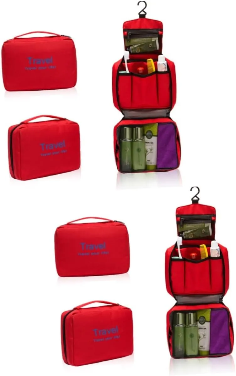 2pcs with Laundry for Hook Make Pouch Waterproof Shower Women Cosmetic Travel Wash Organizer, Redx2pcs, mediumx2pcs