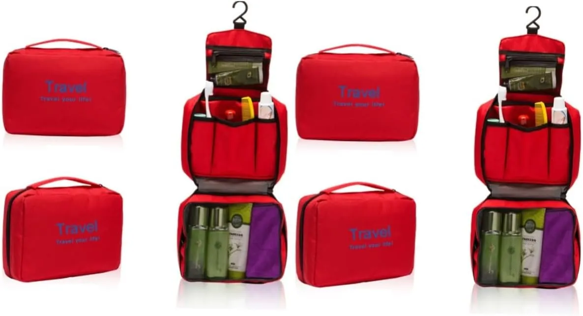 2pcs with Laundry for Hook Make Pouch Waterproof Shower Women Cosmetic Travel Wash Organizer, Redx2pcs, mediumx2pcs