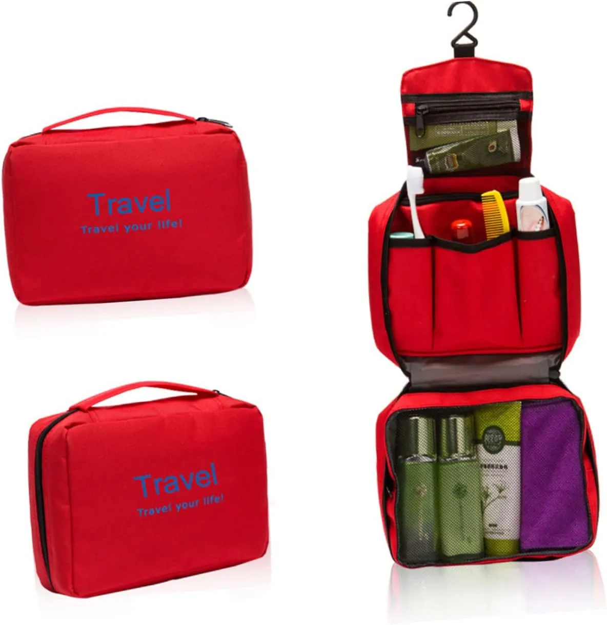 2pcs with Laundry for Hook Make Pouch Waterproof Shower Women Cosmetic Travel Wash Organizer, Redx2pcs, mediumx2pcs