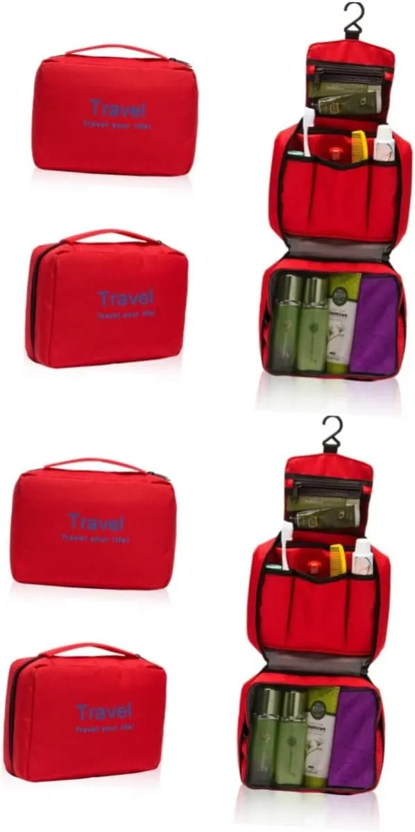 2pcs with Laundry for Hook Make Pouch Waterproof Shower Women Cosmetic Travel Wash Organizer, Redx2pcs, mediumx2pcs