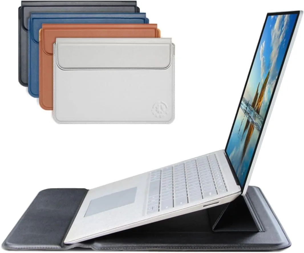 3 in 1 Laptop Sleeve Protective PU Leather Case Waterproof Shockproof Magnetic Closure Adjustable Stand Mouse Pad Lightweight 11-13.6 in Laptop and Tablet Universal Fit Portable Durable Colour Silver