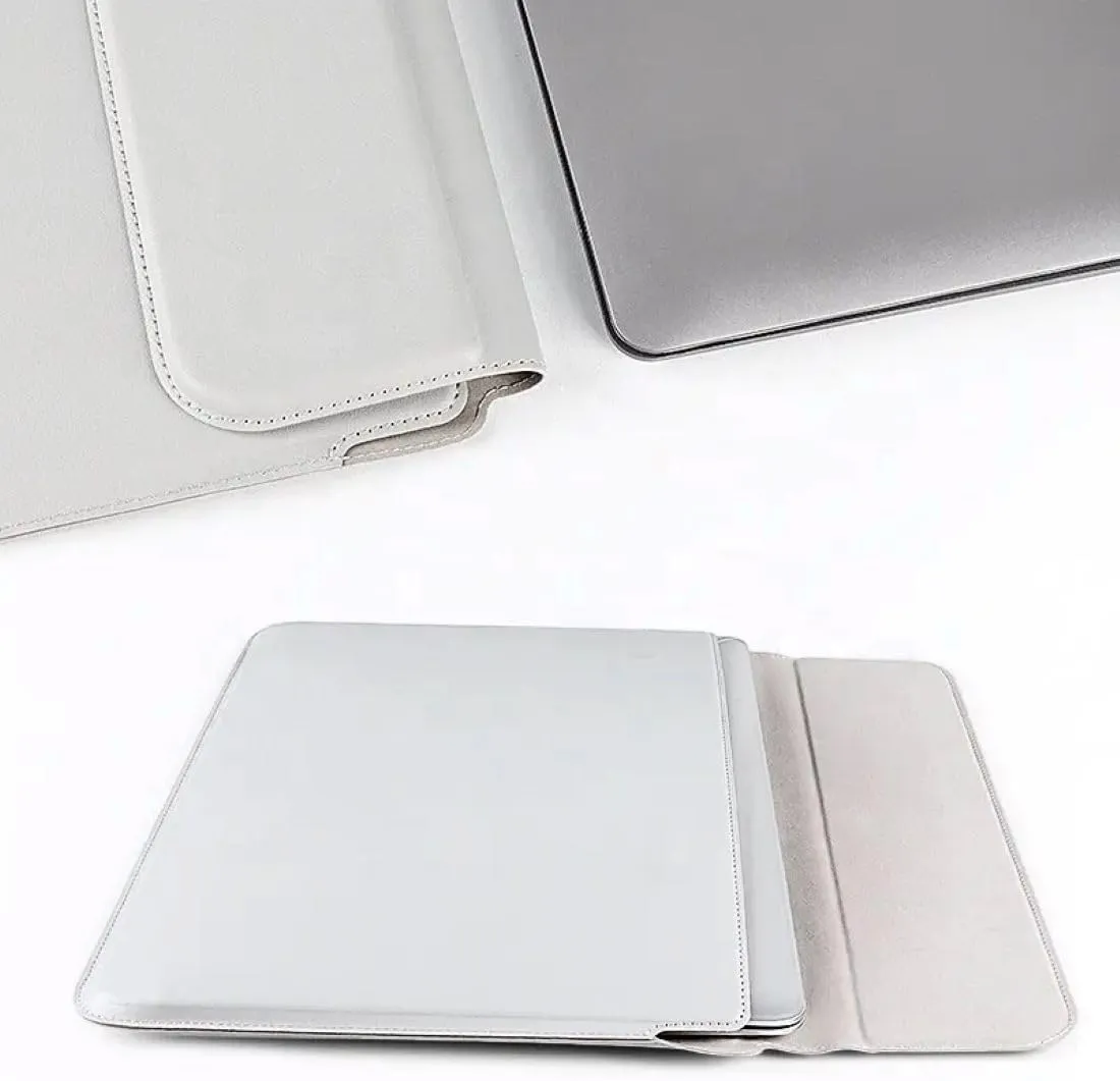 3 in 1 Laptop Sleeve Protective PU Leather Case Waterproof Shockproof Magnetic Closure Adjustable Stand Mouse Pad Lightweight 11-13.6 in Laptop and Tablet Universal Fit Portable Durable Colour Silver